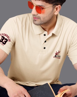 EyeBogler Solid Men Polo Neck Beige T-Shirt