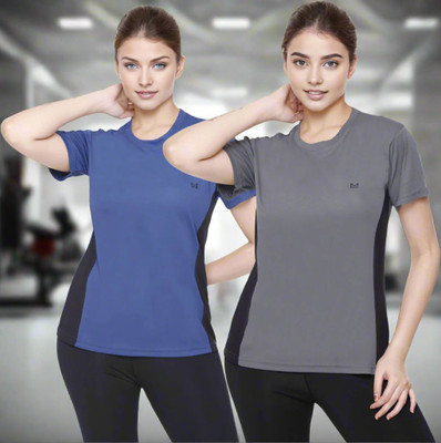 White Moon Solid Women Round Neck Multicolor T-Shirt