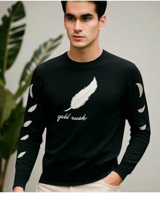 Autna Printed Men Round Neck Black T-Shirt