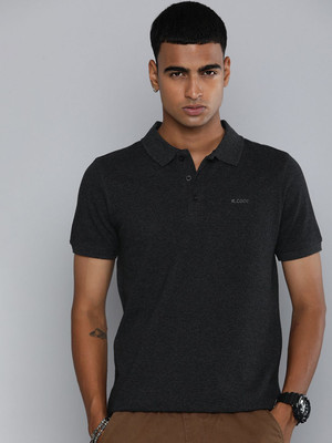 R.Code by The Roadster Life Co. Solid Men Polo Neck Grey T-Shirt