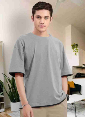 Wearit Solid Men Round Neck Grey T-Shirt
