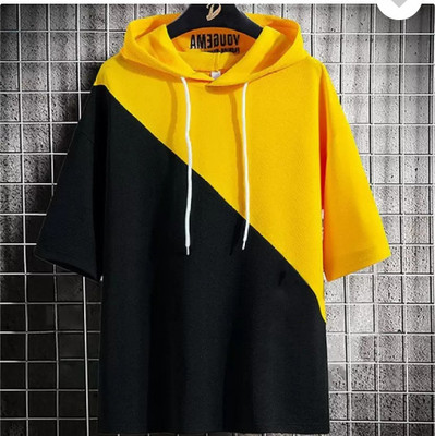 Color Block Men Yellow, Black T-Shirt