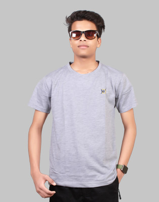 WHITDUCK Self Design Men Round Neck Grey T-Shirt