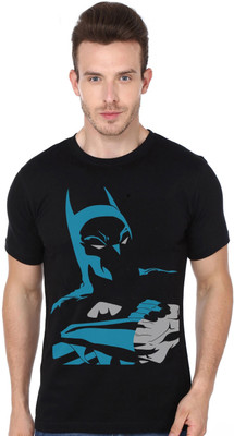 Priyanya Traders Solid, Printed, Superhero Men Round Neck Black T-Shirt