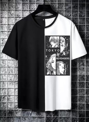 FASHNET FASHION Printed Men Round Neck Black, White T-Shirt