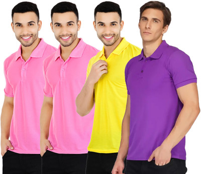 KEOTI Solid Men Polo Neck Multicolor T-Shirt