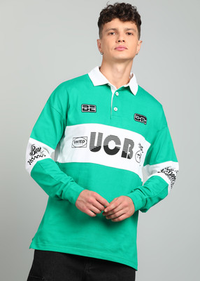 United Colors of Benetton Printed Men Polo Neck Green T-Shirt