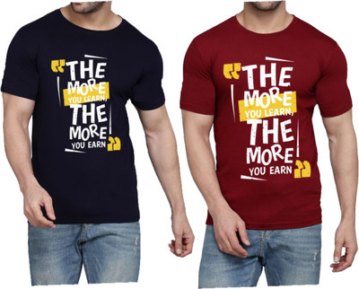 WOOSTRO Printed Men Round Neck Dark Blue, Maroon T-Shirt