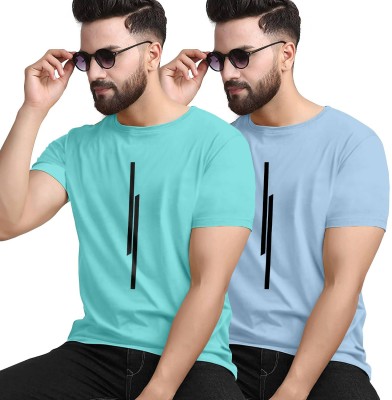 ZEKUCCI Striped Men Round Neck Light Blue, Light Green T-Shirt