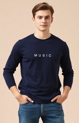 UrGear Printed Men Round Neck Navy Blue T-Shirt