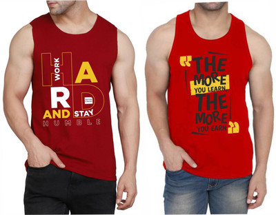 WOOSTRO Printed Men Scoop Neck Maroon, Red T-Shirt