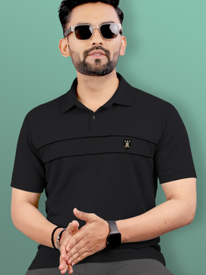 VeBNoR Solid Men Polo Neck Black T-Shirt