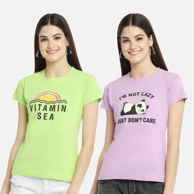 Fabflee Casual Printed Women Purple, Light Green Top