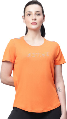 Perfkt-U Printed Women Round Neck Orange T-Shirt