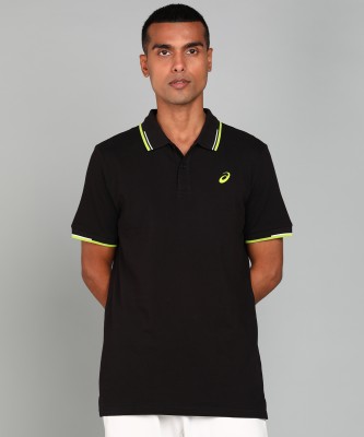 Asics Solid Men Polo Neck Black T-Shirt