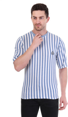 Marc Luarente Striped Men Round Neck Blue T-Shirt