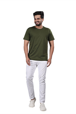 BOLD & BEAUTY Solid Men Round Neck Green T-Shirt