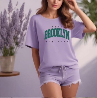 J S APPARELS Typography Women Round Neck Purple T-Shirt