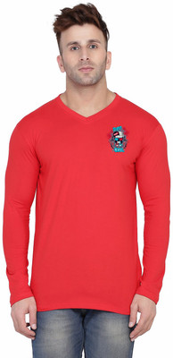 tfurnish Printed Men V Neck Red T-Shirt
