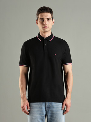 TOMMY HILFIGER Solid Men Polo Neck Black T-Shirt