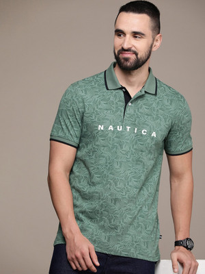NAUTICA Printed, Typography Men Polo Neck Green T-Shirt