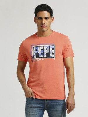 Pepe Jeans Typography Men Round Neck Orange T-Shirt