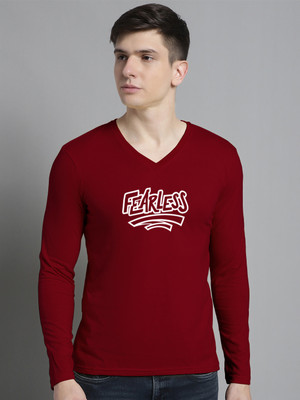 FBAR Typography Men V Neck Maroon T-Shirt