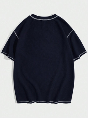 Hackmen Solid Men Round Neck Navy Blue T-Shirt