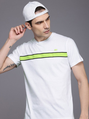 HRX by Hrithik Roshan Striped Men Round Neck White T-Shirt