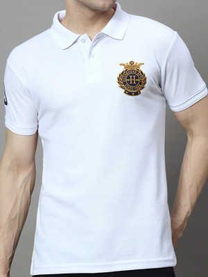 Hushbucks Printed Men Polo Neck White T-Shirt