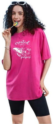 FLUFFYY ENTERPRISE Self Design Women Round Neck Pink T-Shirt