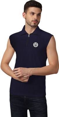 tfurnish Printed Men Polo Neck Grey T-Shirt