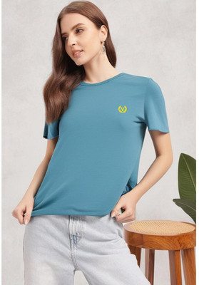 MACK JONNEY Printed Women Round Neck Blue T-Shirt