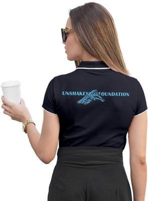 Fighterhero Printed Women Polo Neck Navy Blue T-Shirt