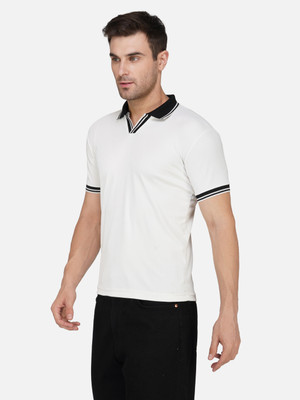 HouseOfCommon Sporty Men Polo Neck Black, White T-Shirt