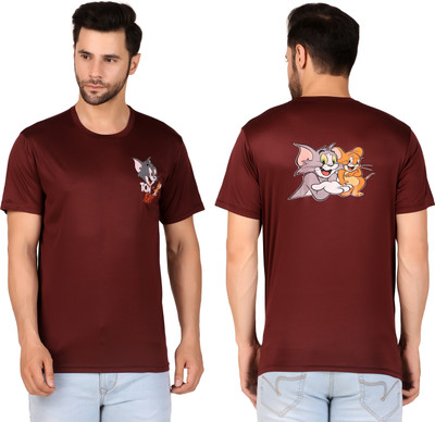 HeartTouch Printed Men Round Neck Maroon T-Shirt