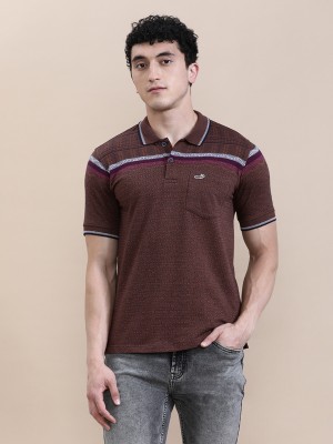 CROCODILE Striped Men Polo Neck Brown T-Shirt