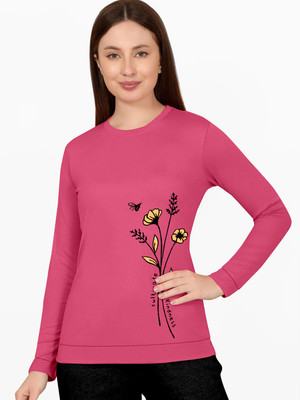 ClonCline Printed Women Round Neck Reversible Pink T-Shirt