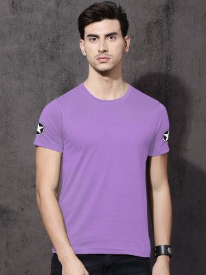 LazyChunks Printed Men Round Neck Purple T-Shirt