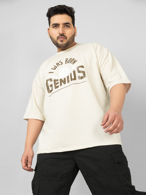 CHKOKKO Printed Men Round Neck Beige T-Shirt