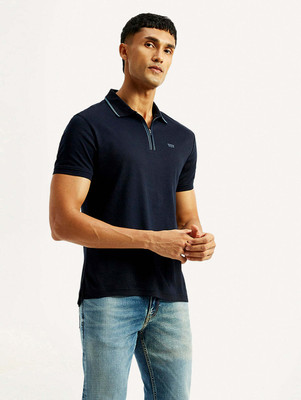 LEVI'S Solid Men Polo Neck Dark Blue T-Shirt