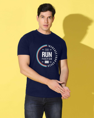 WOOSTRO Graphic Print Men Round Neck Navy Blue T-Shirt