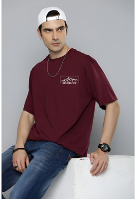R.Code by The Roadster Life Co. Graphic Print Men Round Neck Maroon T-Shirt