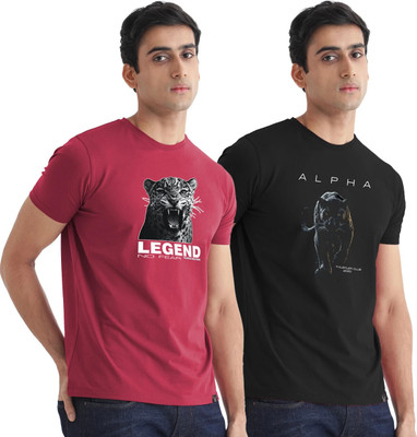 t-hustler Printed Men Round Neck Reversible Multicolor T-Shirt