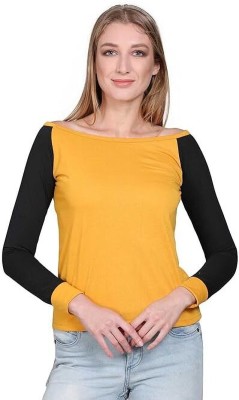 Can i Solid Women Round Neck Yellow T-Shirt