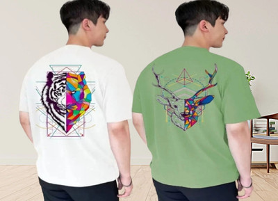 Clothy Graphic Print Men Round Neck White, Green T-Shirt