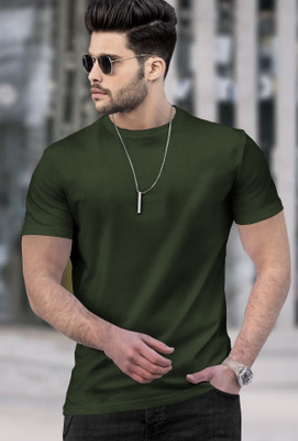 TRIPR Solid Men Round Neck Dark Green T-Shirt