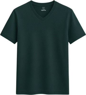 HypeDrip Solid Men V Neck Black T-Shirt