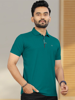 Triptee Solid Men Polo Neck Green T-Shirt