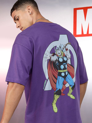 HIGHLANDER Printed Men Round Neck Purple T-Shirt